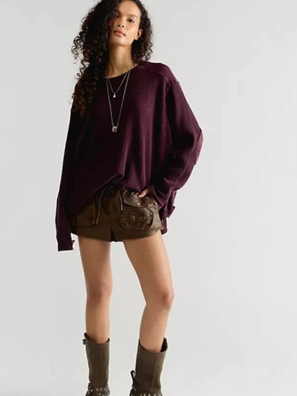 Free People FP One Blake Thermal Oversized Scoop Neck Long Sleeve Tunic Top S